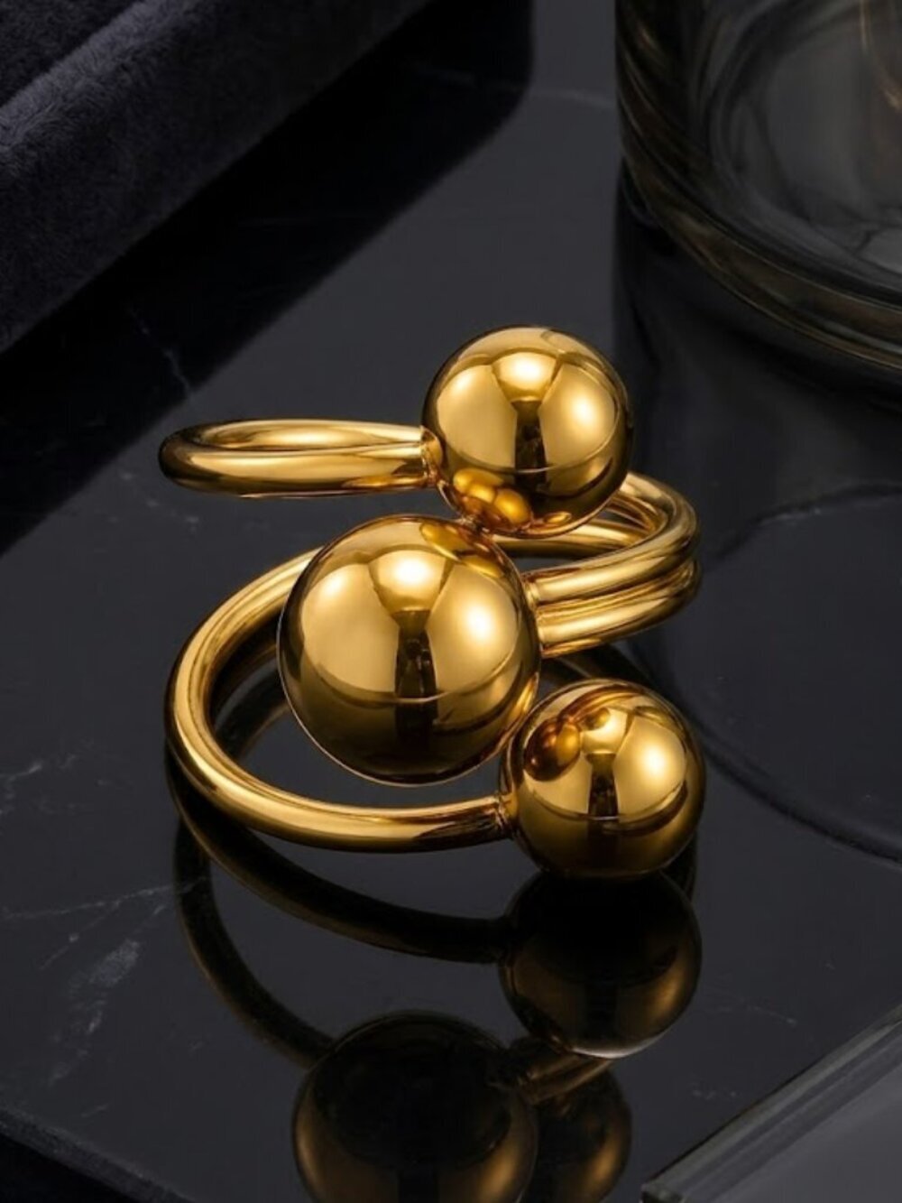 18K Gold Plated Sphere Cluster Statement Ring Sculptural Molten Chunky Size 7